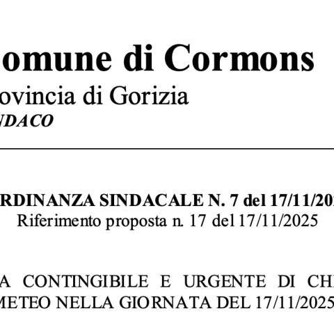 Chiusura scuole nel comune di Cormòns per emergenza alluvionale - 17/11/2025